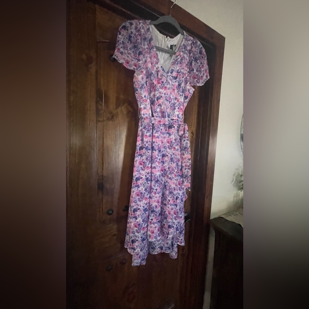 DKNY | XL | Pink, Purple & White Faux Wrap Dress